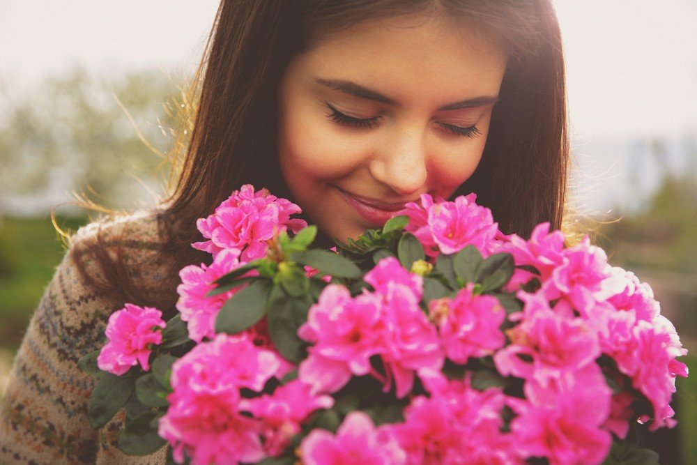 Girl Smelling Flowers, Flower, Lip, Plant, Smile, Petal, Eyelash