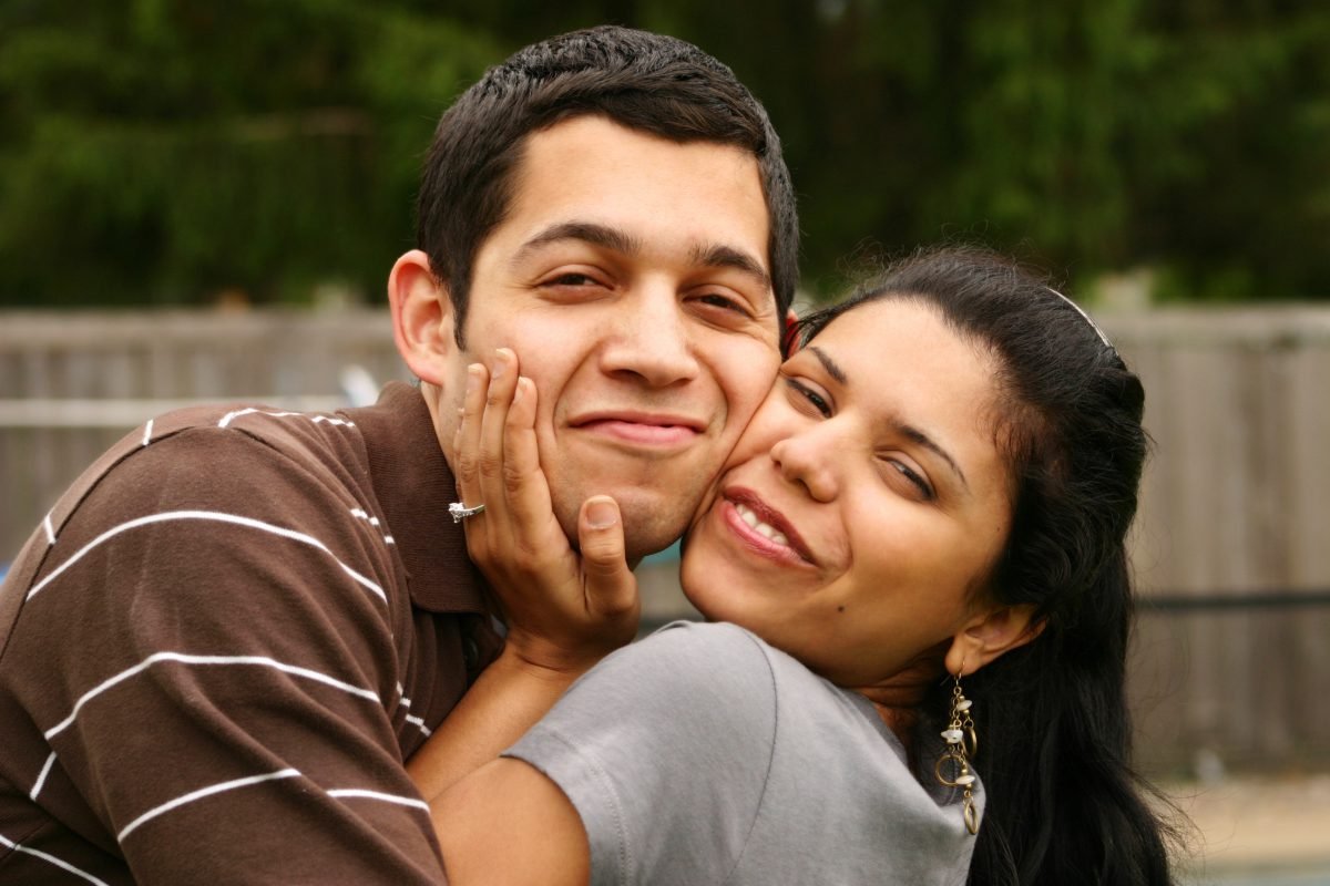 Happy Hispanic Couple, Forehead, Face, Smile, Shirt, People in nature, Flash photography, Happy, Gesture