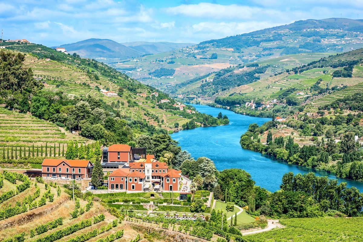 Douro Valley Portugal Towns, Water, Sky, Mountain, Plant, Cloud, Building, Green, Natural landscape